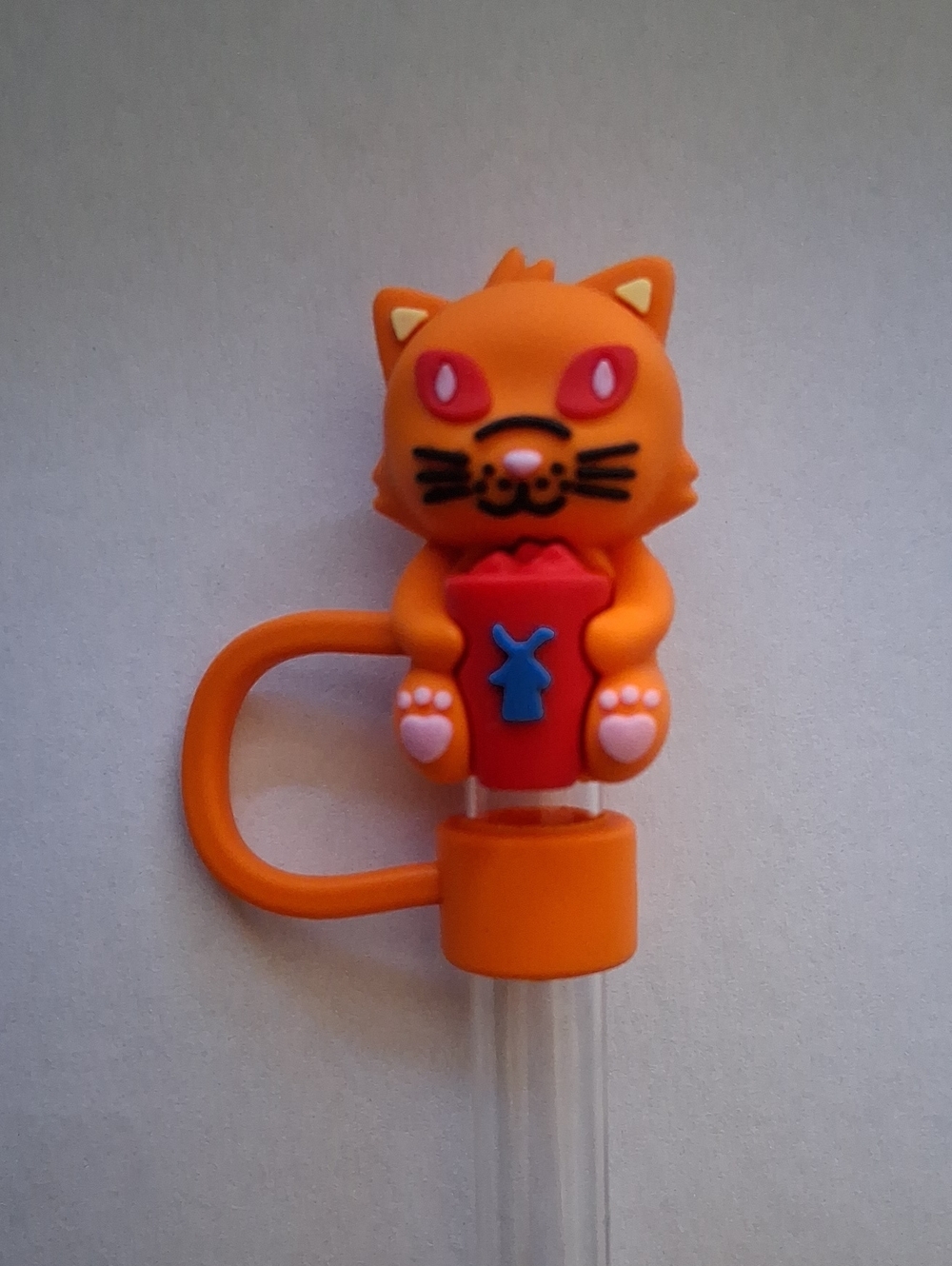 Dutch Bros Orange Cat Straw Topper